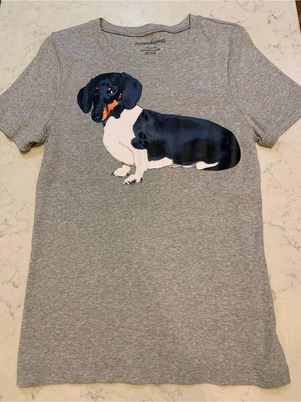 Norma Kamali Gray Dachshund
Tee with Black, White and Tan Graphic XL